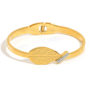 18K Plated Leaf Bangles for Women Rhinestone Charm Bracelet