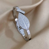 18K Plated Leaf Bangles for Women Rhinestone Charm Bracelet