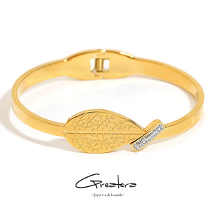 18K Plated Leaf Bangles for Women Rhinestone Charm Bracelet