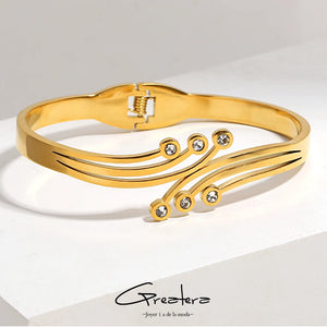 18K Plated Stainless Steel Curved Cuff Bracelet Bangles for Women