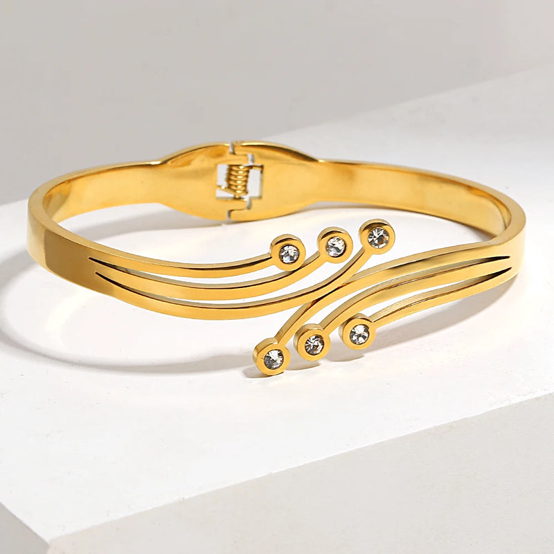 18K Plated Stainless Steel Curved Cuff Bracelet Bangles for Women