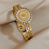 316L Stainless Steel Portrait Coin Bangles Bracelets Evil Eye Charm