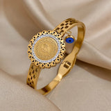 316L Stainless Steel Portrait Coin Bangles Bracelets Evil Eye Charm
