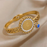 316L Stainless Steel Portrait Coin Bangles Bracelets Evil Eye Charm