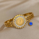 316L Stainless Steel Portrait Coin Bangles Bracelets Evil Eye Charm