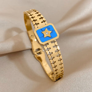 316L Stainless Steel Square Stone Bangles for Women Plated Waterproof Jewelry