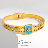 316L Stainless Steel Square Stone Bangles for Women Plated Waterproof Jewelry