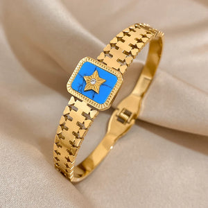 316L Stainless Steel Square Stone Bangles for Women Plated Waterproof Jewelry