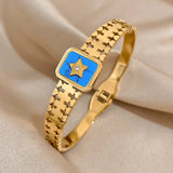 316L Stainless Steel Square Stone Bangles for Women Plated Waterproof Jewelry
