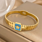 316L Stainless Steel Square Stone Bangles for Women Plated Waterproof Jewelry