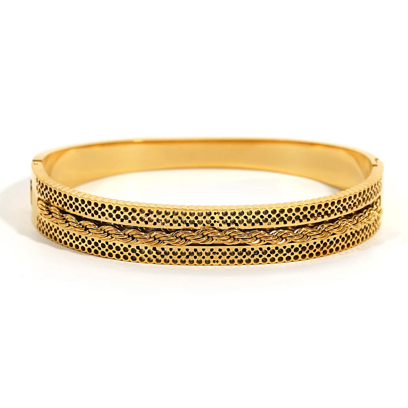 316L Stainless Steel Twisted Chain Charm Bracelet Wide Bangle