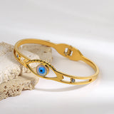 Boho Stainless Steel Evil Eye Bangle Bracelet for Women