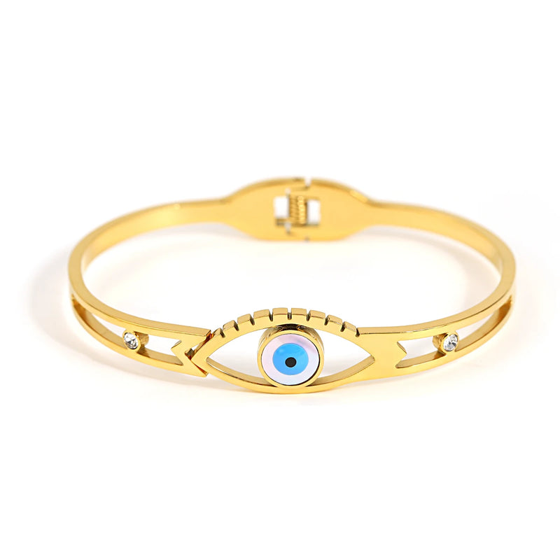 Boho Stainless Steel Evil Eye Bangle Bracelet for Women