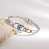 Boho Stainless Steel Evil Eye Bangle Bracelet for Women