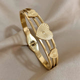 Chunky Stainless Steel Textured Love Heart Charm Bangles Bracelets for Women