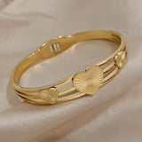 Chunky Stainless Steel Textured Love Heart Charm Bangles Bracelets for Women