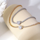 CZ Heart Pendant Tennis Chain Choker Necklace for Women