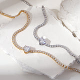 CZ Heart Pendant Tennis Chain Choker Necklace for Women