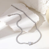CZ Heart Pendant Tennis Chain Choker Necklace for Women
