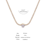 CZ Heart Pendant Tennis Chain Choker Necklace for Women