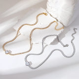 CZ Heart Pendant Tennis Chain Choker Necklace for Women