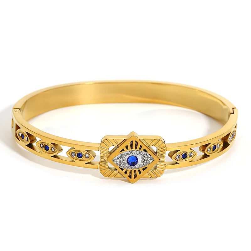 Cubic Zirconia Evil Eye Stainless Steel Bracelet for Women