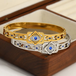 Cubic Zirconia Evil Eye Stainless Steel Bracelet for Women