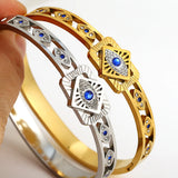 Cubic Zirconia Evil Eye Stainless Steel Bracelet for Women
