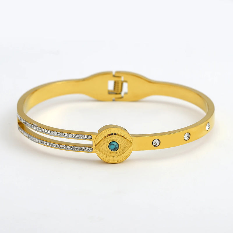 Natural Stone Eye Stainless Steel Bangles Bracelets for Women