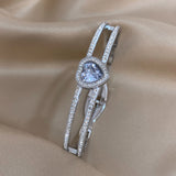 CZ Heart Charm Stainless Steel Bracelet Anniversary Jewelry Gift
