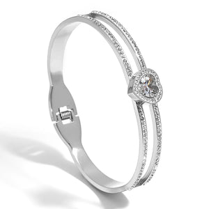 CZ Heart Charm Stainless Steel Bracelet Anniversary Jewelry Gift
