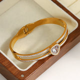 CZ Heart Charm Stainless Steel Bracelet Anniversary Jewelry Gift