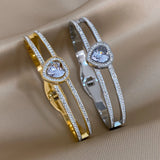 CZ Heart Charm Stainless Steel Bracelet Anniversary Jewelry Gift