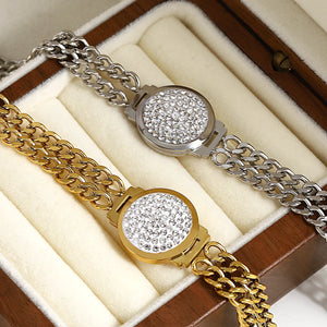 Rhinestone Round Stainless Bracelet Silver Chain Charm Jewelry