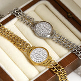 Rhinestone Round Stainless Bracelet Silver Chain Charm Jewelry