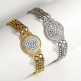 Rhinestone Round Stainless Bracelet Silver Chain Charm Jewelry