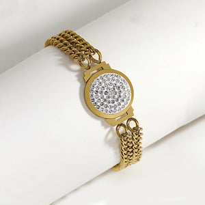 Rhinestone Round Stainless Bracelet Silver Chain Charm Jewelry
