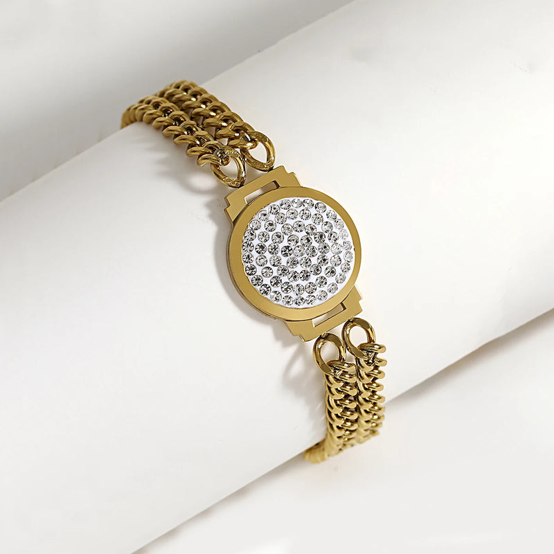 Rhinestone Round Stainless Bracelet Silver Chain Charm Jewelry