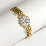 Rhinestone Round Stainless Bracelet Silver Chain Charm Jewelry