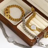 Rhinestone Round Stainless Bracelet Silver Chain Charm Jewelry