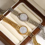 Rhinestone Round Stainless Bracelet Silver Chain Charm Jewelry