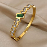 Green CZ Stainless Steel Cuff Bracelet Bangle for Women