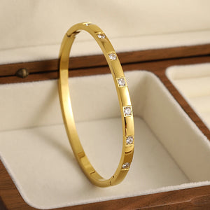 316L Stainless Steel CZ Bangles Bracelets for Women Plated Metal Waterproof