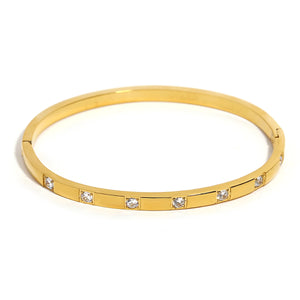 316L Stainless Steel CZ Bangles Bracelets for Women Plated Metal Waterproof