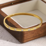 316L Stainless Steel CZ Bangles Bracelets for Women Plated Metal Waterproof