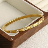 316L Stainless Steel CZ Bangles Bracelets for Women Plated Metal Waterproof