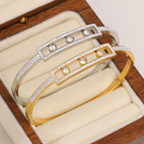 Geometric CZ Charm Stainless Steel Cuff Bracelet Bangle