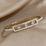 Geometric CZ Charm Stainless Steel Cuff Bracelet Bangle