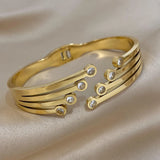 CZ Charm Stainless Steel Cuff Bracelet for Women Plated Chunky Jewelry