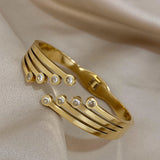 CZ Charm Stainless Steel Cuff Bracelet for Women Plated Chunky Jewelry